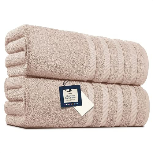 Pack of 2 Extra Large Bath Sheets (100 x 200 cm-600 GSM) Pure Egyptian Cotton Big Body Wrap Bath Sheet Towels for Bathroom,beach, Pool (Latte, Cotton)