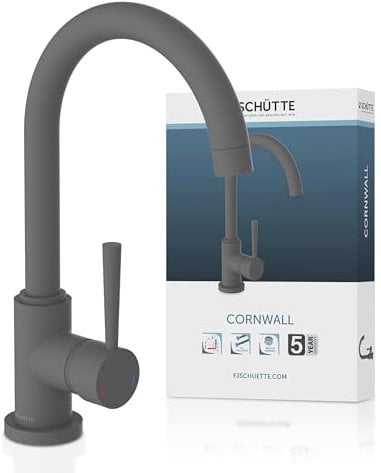 SCHÜTTE 79164 Küchenarmatur Cornwall, 360 Grad schwenkbarer Wasserhahn Küche, Mischbatterie für die Spüle mit Einhebelmischer, Spültischarmatur Küchenspüle, Anthrazit matt