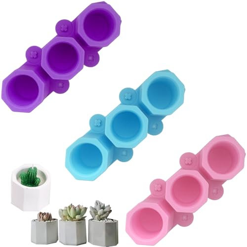 SANON Juego de 3 Moldes Para Macetas, Moldes De Silicona Para Hormigón, Cemento, Yeso, Para Plántulas, Cactus Pequeños