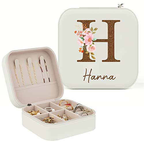 iDIY Personalisiert Schmuckkästchen mädchen Reise kleine - Original Schmuckbox mit Name und Buchstaben für Ohrringe Halskette Ringe Geburtstagsgeschenke für Frauen Mädchen