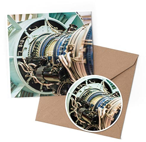 1 x Greeting Card & 10 cm Round Sticker Set - Jet Engine Plane Airplane - Birthday Thank You Friend Lover Fan Mum Dad Kids #51258