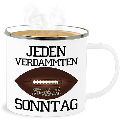 Shirtracer Emaille Becher Blechbecher - Statement - Jeden verdammten Sonntag - Football - 300 ml - Weiß Silber - statements jedem verdamten sontag mit american an verdammter