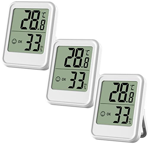 Digital Thermometer Hygrometer innen, 3 Stück Raumthermometer Digitales, Zimmerthermometer, Hydrometer Feuchtigkeit Digital, Hohen Genauigkeit Temperatur und Luftfeuchtigkeitsmesser Innen (Weiß)