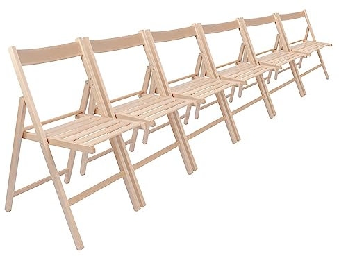 Harbour Housewares Beech Wood Folding Chairs - Natural - 6x - Wooden Garden Chair Outdoor Seating Deck Seats Lightweight Foldable Dining Patio Furniture