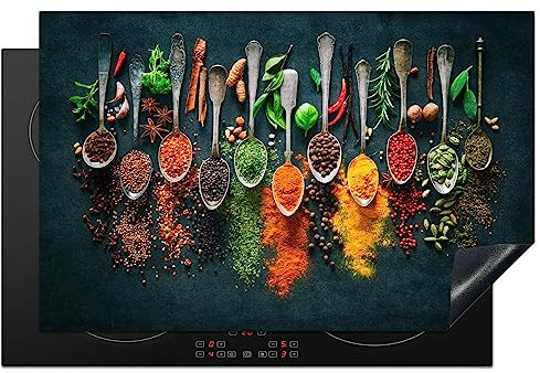 KitchenYeah© Copertura Tappetino Piano Induzione 81x52 cm Cucina Coprifornelli Protezione per Piano Induzione Erbe - Spezie - Cucchiai