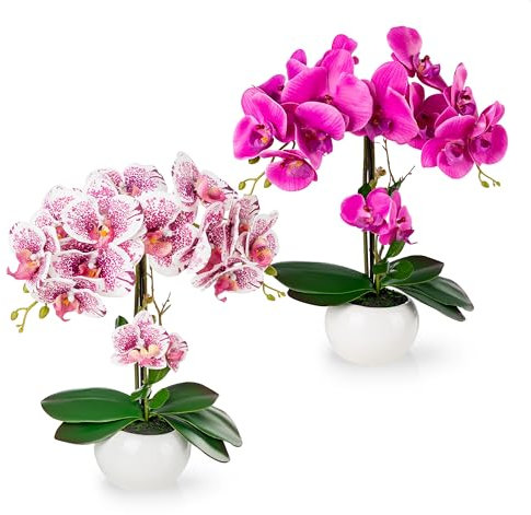 PASCH® 2er Set Orchideen künstlich in Hochglanz-Keramiktöpfen (40cm) | Kunstblumen im Topf | Kunstblumen wie echt | künstliche Orchideen im Topf | künstliche Blumen