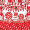 Paquete de 167 accesorios para fiestas navideñas, decoraciones navideñas, copos de nieve, decoraciones temáticas navideñas, juego de vajilla - platos de papel de Navidad, mantel, pancartas de