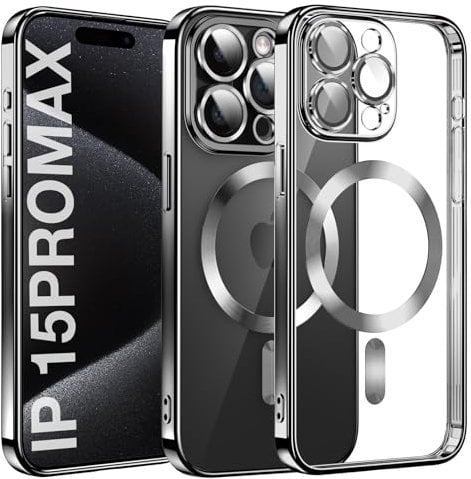 DOSNTO Magnetic Clear for iPhone 15 Pro Max Case with MagSafe [Original iPhone Exterior] [Integrated Camera Cover] Silicone Cover Slim Thin [Non-Yellowing] Anti-Fingerprint Scratch Wireless Charging