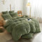 Michorinee Plüsch Bettwäsche 135x200 Winter Flauschig Warme Bettbezug Fleece Flausch Langhaar Kunstfell Plüschbettwäsche Set mit Reißverschluss - 135 x 200 cm + 80 x 80 cm Salbeigrün