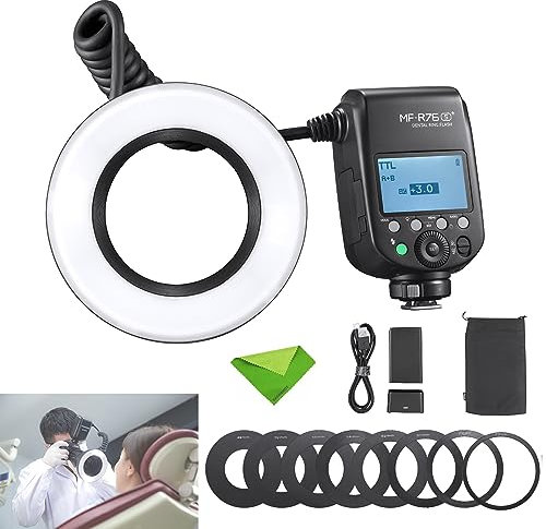 Godox MF-R76S+ TTL Dental-Ringblitz, 76 Ws GN14 CCT 5900 K ± 200 K, 550 Blitze mit voller Leistung, 0,1–1 s Wiederaufladezeit, Blitzgerät-Makroblitz für Sony A7M4, A7R5, A6400, ZV-E10