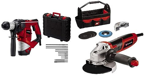 Einhell Kit de Martillo Perforador TC-RH 900 y Amoladora Angular TC-AG 125/850 Kit con 3 Discos de Corte, Disco de Lijado de Lamas y Bolsa Einhell