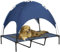 PawHut Erhöhtes Hundebett mit Baldachin, Haustierbett, Hundeliege Outdoor mit Dach, Atmungsaktiv, Taftstoff für Camping Dunkelblau 122 x 92 x 108 cm