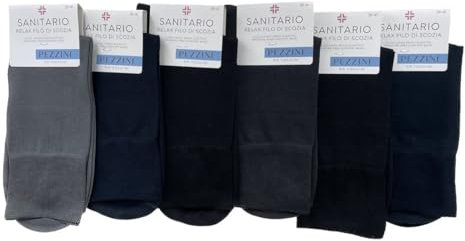PEZZINI 6 paia calza sanitario corto filo scozia, polsino senza elastico, colori e taglie assortite (42-44)
