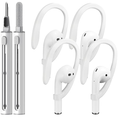 4 Pairs Ear Hooks Designed for Apple AirPods 1, 2, 3rd,4th Pro and Pro 2,with Cleaning Pen,Earbuds Accessories,Anti-Slip Sports Ear Hooks,Durable TPU Construction,for Running,Jogging,Cycling,Gym