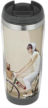 Glades Audrey Hepburn Candid Bike - Travel Mug, Thermal Insulated Cup for Hot and Cold Beverages Drinks