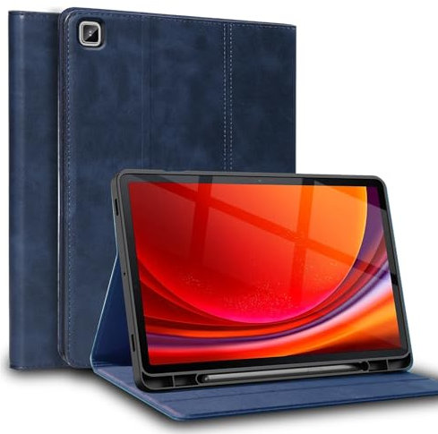 Gexmil Leder Hülle für Samsung Galaxy Tab S6 Lite 10.4 Zoll 2024 2022 2020,mit Stylus Halter,Automatischer Schlaf/Aufwachen,Smart Folio Echtes Leder Hülle,Einstellbarer Ständer,Blau