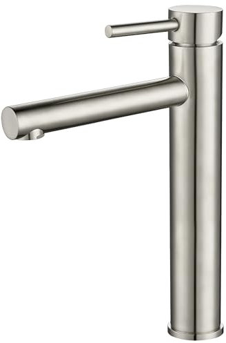 VALAZ Robinet Haut Pour Vasque Salle de Bain | Mitigeur Lavabo, Mélangeur Eau Froide et Chaude, Pas de Fuites, Installation Facile | Laiton, Inoxydable, Élégant, Nickel, Rond, Série Palancia