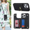 SailorTech iPhone 13 Pro Case with Credit Card Holder, Leather Case Ring Stand with Kickstand, Strap Card Slots Wallet Crossbody - Black