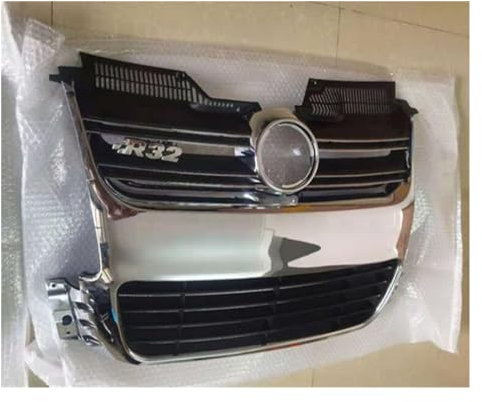 ABS-Frontstoßstange um Mesh-Kühlergrill, Zierleisten, kompatibel for VW Golf 5 Golf 5 MK5 R32 2005–2009(Silver)