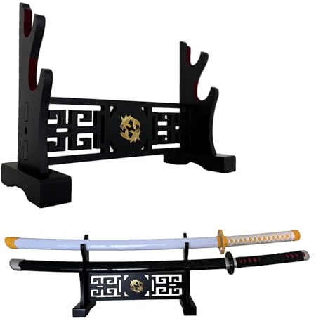 Dfdvye Support Katana Porte Épée Samouraï Présentoir Support Rack Mural Wakizashi Velours Rembourré Épée Zoro Cosplay Arme Présentoir à 2 Niveaux