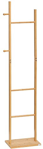 HOMCOM Porte manteau sur pied, portant à vêtements, vestiaire en bois, avec 3 tringles et 2 crochets, porte-manteaux pour entrée, salon, chambre, naturel