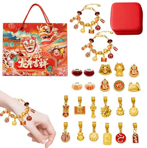 Samuliy Armband-Adventskalender, 2024 Countdown-Kalender, Charm-Armbandherstellungs-Set, Schmuck-Adventskalender, chinesisches Neujahrsgeschenk, -Armbandherstellungs-Set für Mädchen