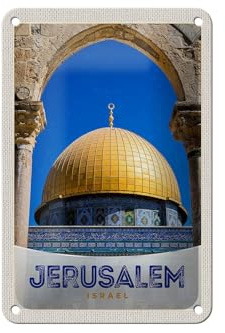 Femer Blechschild Reise 12x18cm Jerusalem Israel Tempel gold Urlaub Schild