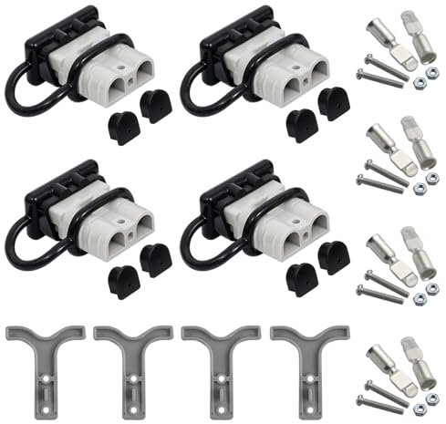 GTIWUNG 4 Pezzi Connettore di Batteria 50A 600V con Manico, Batteria a Connessione Rapida Cavo di Cablaggio 6-8AWG, Connettore di Alimentazione per Auto, Winch Trailer Verricello, Grigio