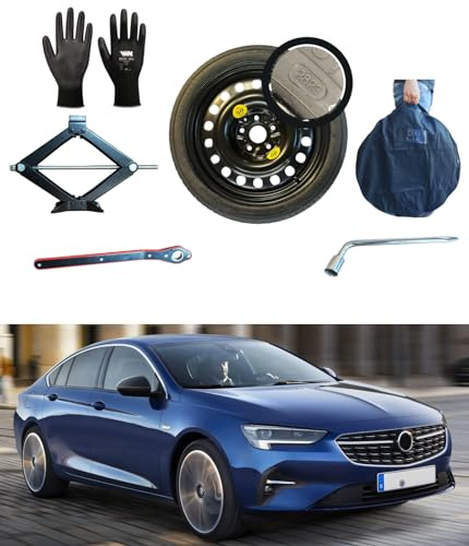 17 Notrad kompatibel mit Opel Insignia Sports Tourer (06/2017>) mit Wagenheber, Schlüssel, Handschuhe und Tasche