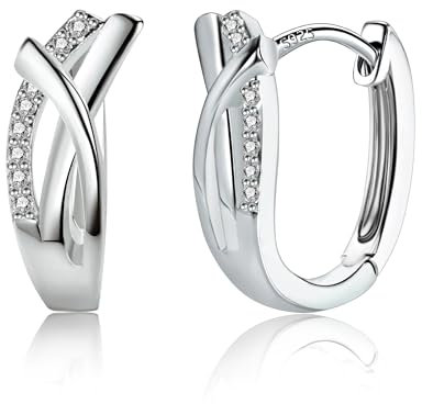 Silber 925 Creolen Kleine Ohrringe, Damen Sterling Silber Creolen Klobige Twist Eckig Creolen Kleine Knorpel Huggie Kreolen Glitz Creolen mit Stein Strass Zirkon Ohrringe Chunky Silber Damen Frauen