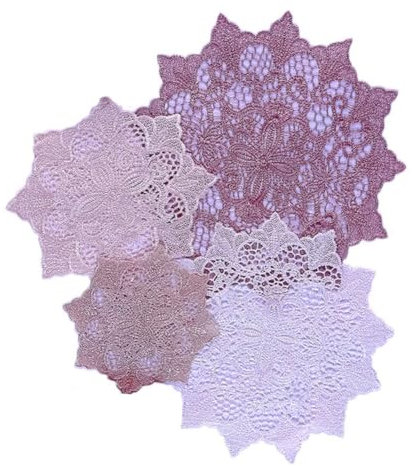 Rockreyoa 1 Stück Spitze Tischset Häkeldeckchen Geklöppelt Spitzendeckchen Untersetzer Vintage-Tassenmatte Häkelspitze Tischmatte für Heimdekoration Tischdekoration Esstisch Rosa Rund