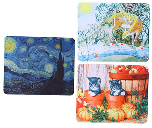 NUOBESTY 3 Pcs Mouse Pad Animal Desk Mat Gogh Pad Office Computer Supplies Star Sky Mousepad Work Cushion Kitten Accessories Gaming Pad Desk Accessories Rubber Office Supplies Square Op