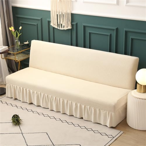 Surwin Housse de Clic Clac élastique Canapé 2/3 Places, Housse de Canapé sans Accoudoir Couverture de Canapé-lit avec Jupe Tout Couvert Canapé Pliant Protecteur (190-225cm,Beige)