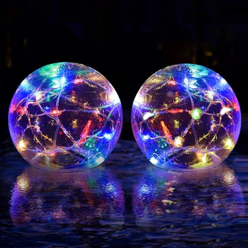 DeeprBlu Luz Flotante Piscina Solar, Ø10cm Bolas Iluminación Piscina Colores, IP68 Resistente Lámparas Flotantes Piscinas, Multicolores Luces Solares Flotante para Piscinas, Jardín Decoración-2Piezas
