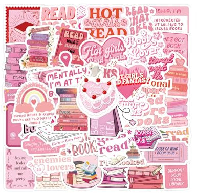 Kabwea 60 Pcs Rosa Bookish Aufkleber, Buch Aufkleber Für Kindle,Book Lovers Sticker Aesthetic Aesthetic Sticker Book Merch Sticker Vintage Lesen Zubehör Stickers