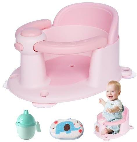 Badewannensitz Baby ab 6 Monate Rutschfester Baby Badewannensitz mit 4 starken Saugnäpfen ergonomischer Badesitz Baby für Dusche oder Badewanne(Rosa)