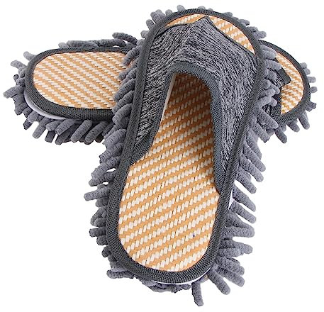 Hoement 1pair Indoor Cleaning Slippers for Home Use Detachable Microfiber Dust Mop Slippers for Hardwood and Tile Floors Reusable and Easy to Wash Grey