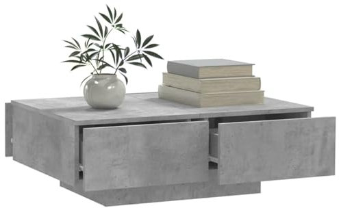 Gecheer Couchtisch mit Schublade Beistelltisch Wohnzimmertisch Kaffeetisch Sofatisch Tisch Betongrau 90x60x31 cm Holzwerkstoff
