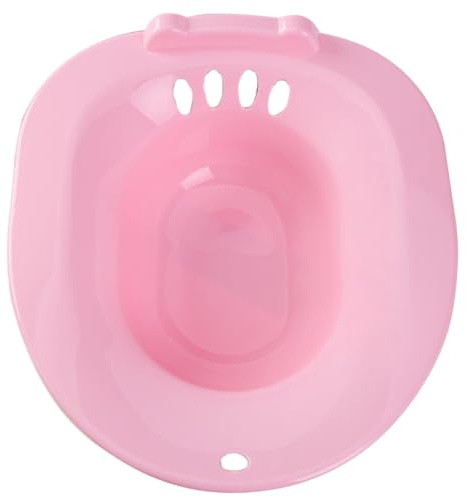 Sitzbadwanne für Toilette aus Kunststoff, Rosa, Rutschfest | Leicht zu Reinigen, mit Anti Überlauf Loch, Glatte Oberfläche, für Postoperative Pflege und Behandlung