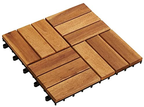 Xichuzi Baldosas de Porche de Acacia 10 Piezas, Piscina Terraza, Suelo Madera Exterior, Tarima Exterior, Suelos Terraza, Suelo Jardin Exterior, 30x30 cm