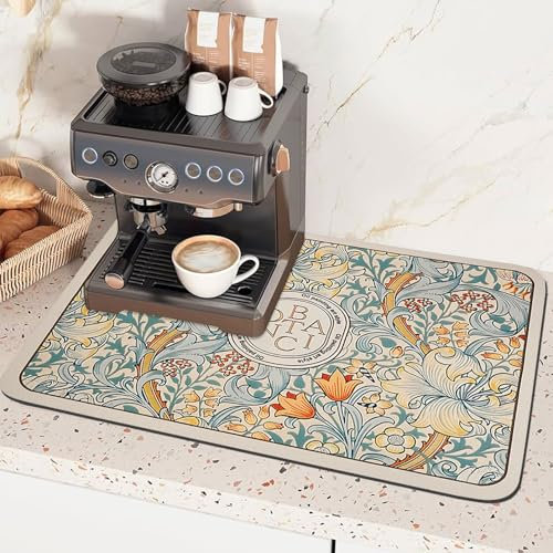 Tapis Égouttoir Vaisselle, 40x50cm Tapis Cafetière Absorbant Café, Tapis D'Égouttage pour Machine à Café, Cuisine De Tapis De Séchage D'Individu, Tapis Vaisselle Absorbant, Pour Vaisselle, Bar (Fleur)