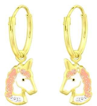 Monkimau Einhorn Kinder Creolen Ohrringe | 925 Silber | Mädchen Ohrstecker Schmuck | Hypoallergen & Nickelfrei | Kinderohrringe Geschenkidee