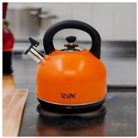 Bollitore Elettrico, Acciaio Inox, Base di rotazione a 360°, 2000W, Spegnimento Automatico all'ebollizione con protezione Boil-dry, BPA Free (Arancione, 3L)