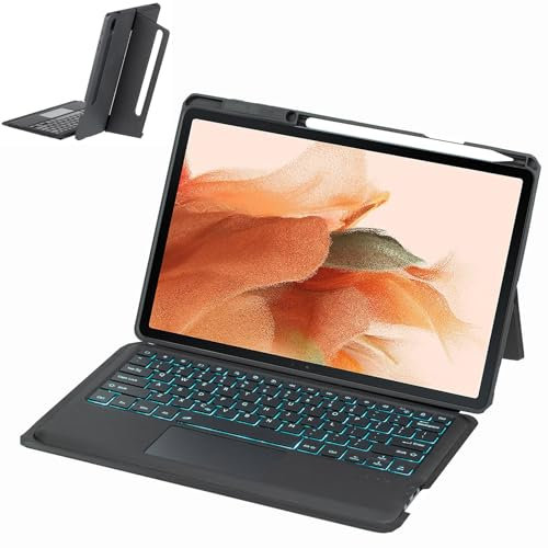 Funda con Teclado, Funda con Teclado para Samsung Galaxy Tab S7+/S7 Plus 12.4'' 2020 (SM-T970/T975/T976/T978), Teclado Bluetooth Desmontable con Soporte en Cualquier ángulo y Retro