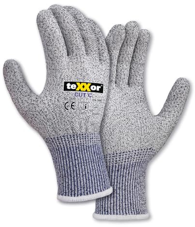 texxor 12 Stück Schnittschutz-Strickhandschuhe 2612, CUT C, ohne Beschichtung, Packung, grau-schwarz, 10/XL, Schnittschutzhandschuhe, Arbeitshandschuhe, Küchenhandschuhe