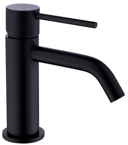 Friota Wasserhahn Schwarz, Anti Ablösung Unterdruck Bleifrei Waschtischmischer mit Zulaufschlauch, Einhand Modern Einlochmontage Anti Fingerabdruck Waschbecken Armaturen Bad Matt Schwarz