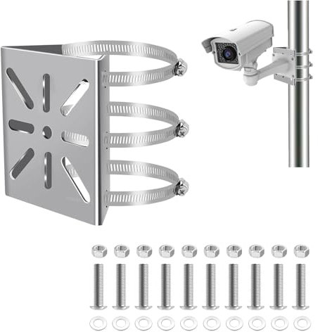 Sätze Masthalterung für Überwachungskamera Vertikale Stangenhalterung Kamera Befestigung Edelstahl Eckhalterung mit 6 Verstellbaren Klemmen für CCTV-Kameras Wandhalterung Outdoor (silberfarben 1er)