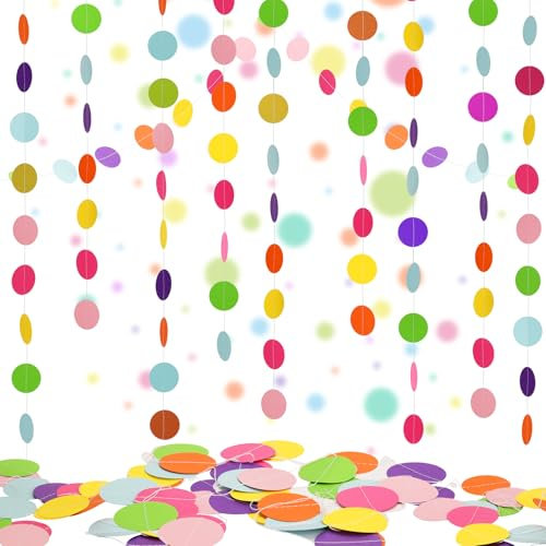 AhfuLife 3 Piezas 9M Guirnalda de Papel Redonda Guirnalda Multicolor para Carnaval Decoración, Círculo Puntos Colgantes Serpentinas de Adornos para Bodas, Carnaval, Cumpleaños, Fiesta y Guardería