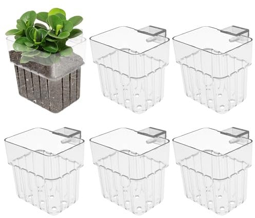 6Pcs Aquarium Plant Holder with Hooks Top Hanging Fish Tank Plant Pot Breathable Aquarium Plants Basket with Holes Floating Pond Plants for Cultivation Water Feature Decoration