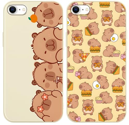 2 Stück Süße Tier Handyhülle für iPhone 8 iPhone 7 iPhone SE 2022/2020 4.7 Hülle, TPU Silikon Schutzhülle mit Niedlich Cartoon Capybara Muster Aesthetic Cute Motiv Stoßfest Mädchen Case, Niedlich